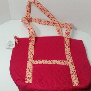 Quilted Zippered Bag Pink Peach Floral Travel Shopping Baby Gym